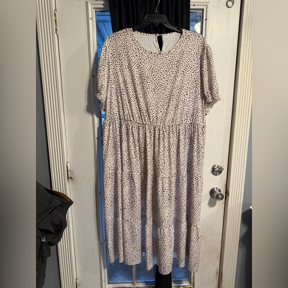 Cream and Brown cheetah spot Tiered Midi Dress